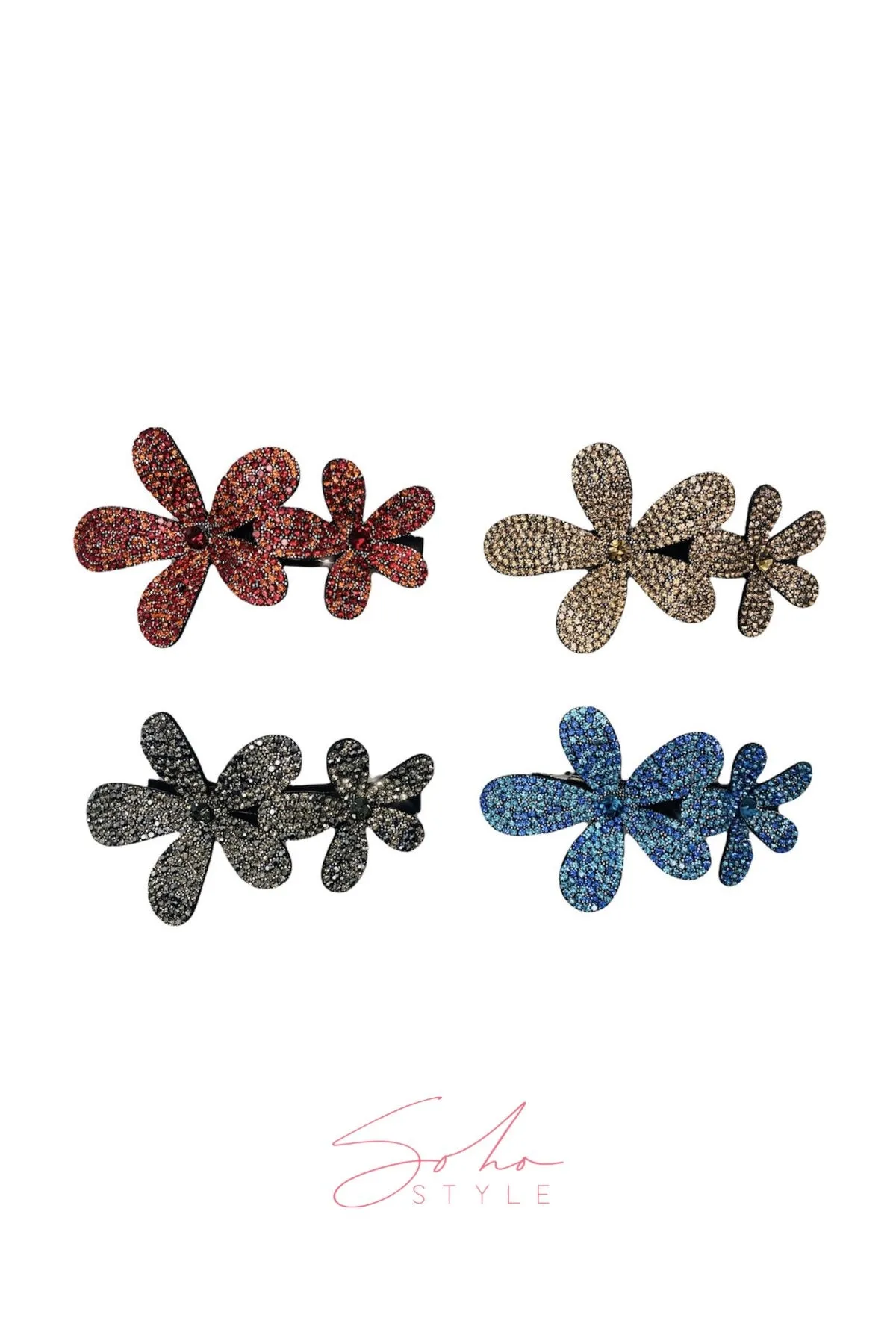 Two Flower crystal barrette