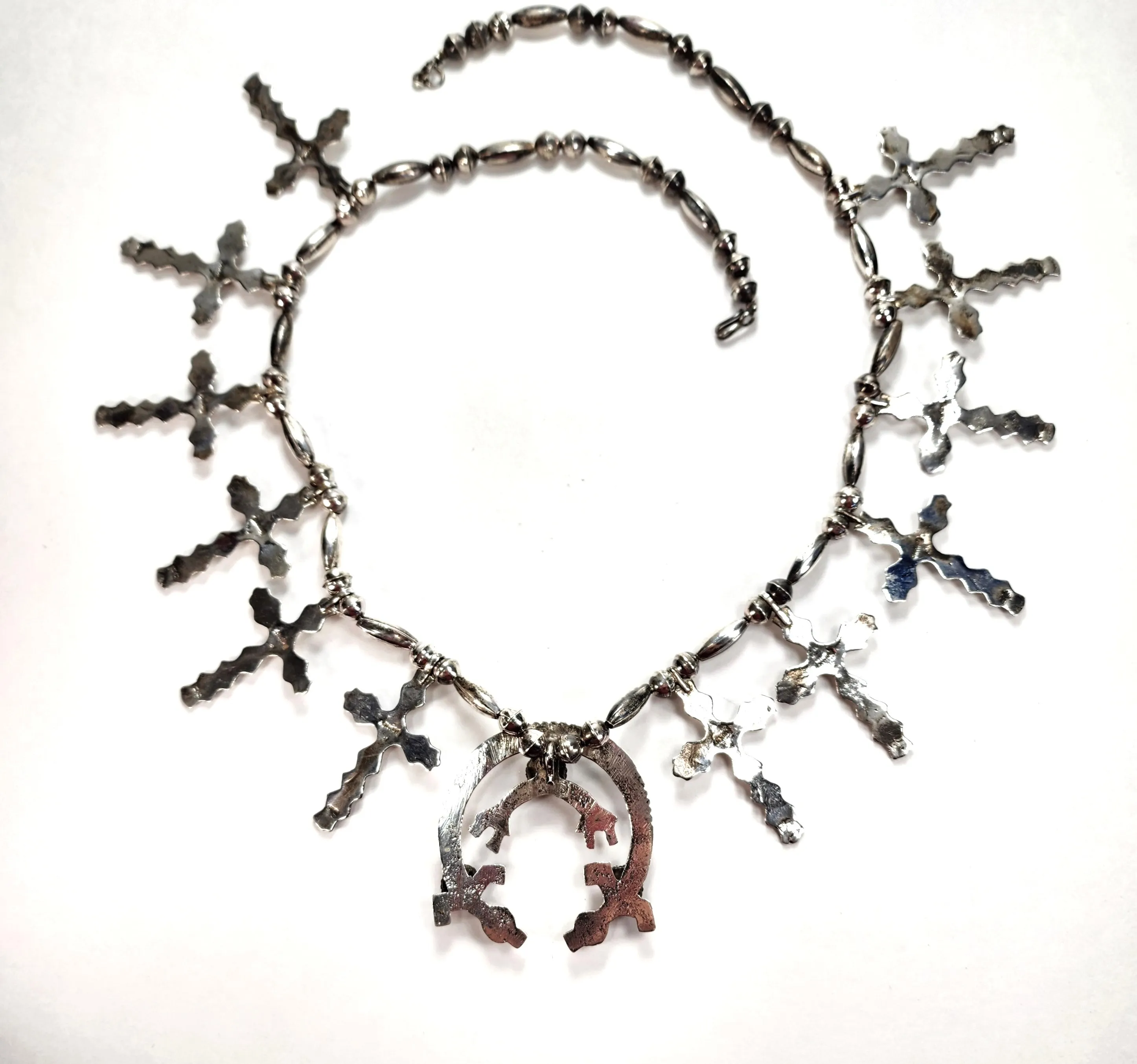 Vintage Rainbow Men & Crosses Coral Necklace - 26" Long
