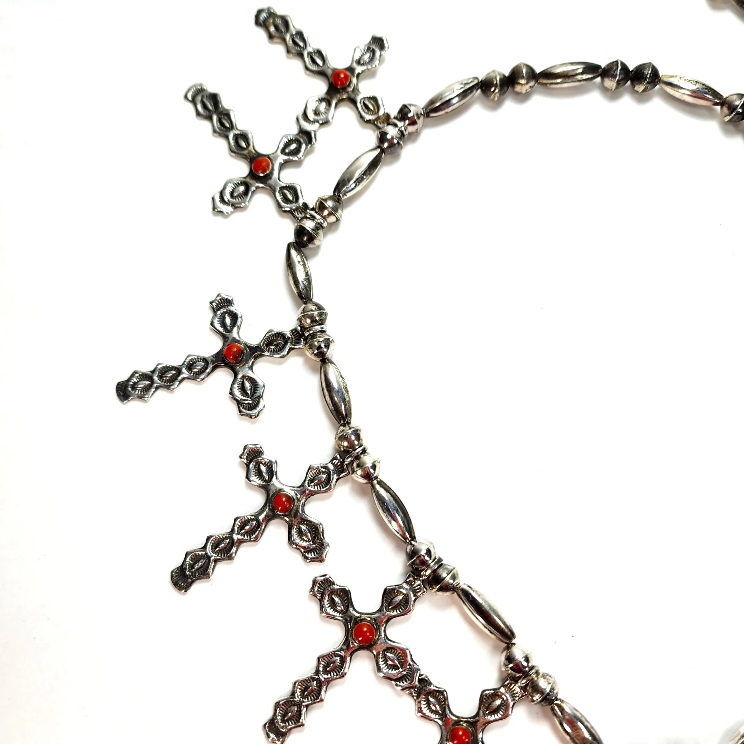 Vintage Rainbow Men & Crosses Coral Necklace - 26" Long