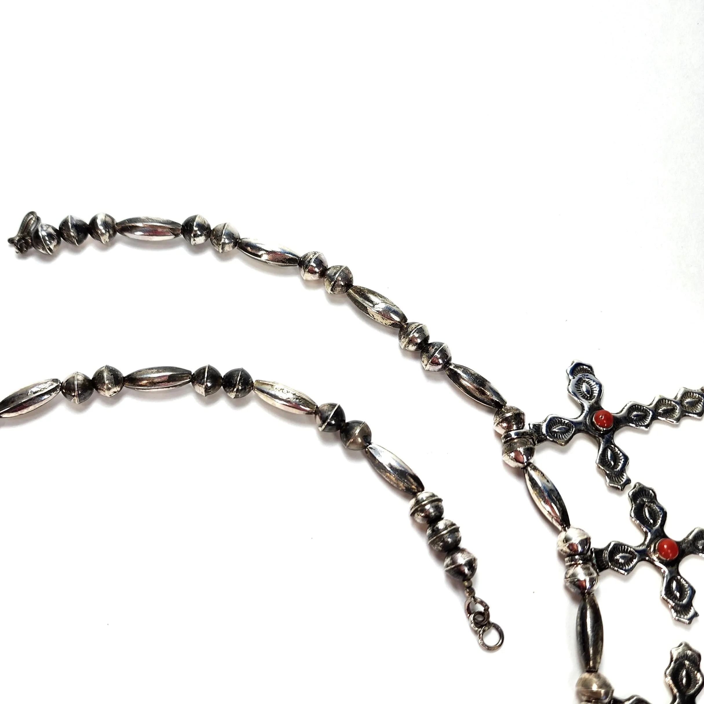 Vintage Rainbow Men & Crosses Coral Necklace - 26" Long