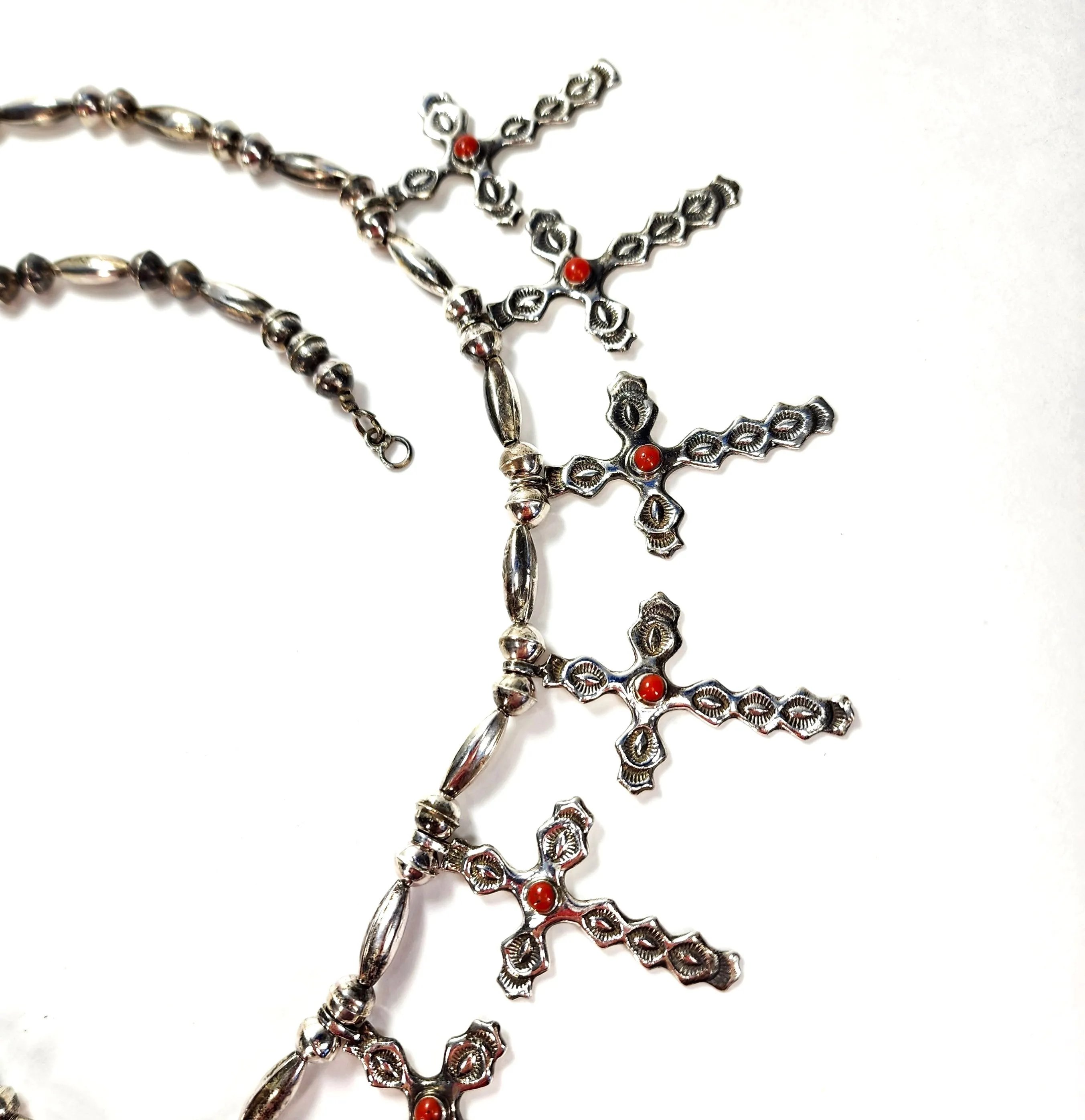 Vintage Rainbow Men & Crosses Coral Necklace - 26" Long