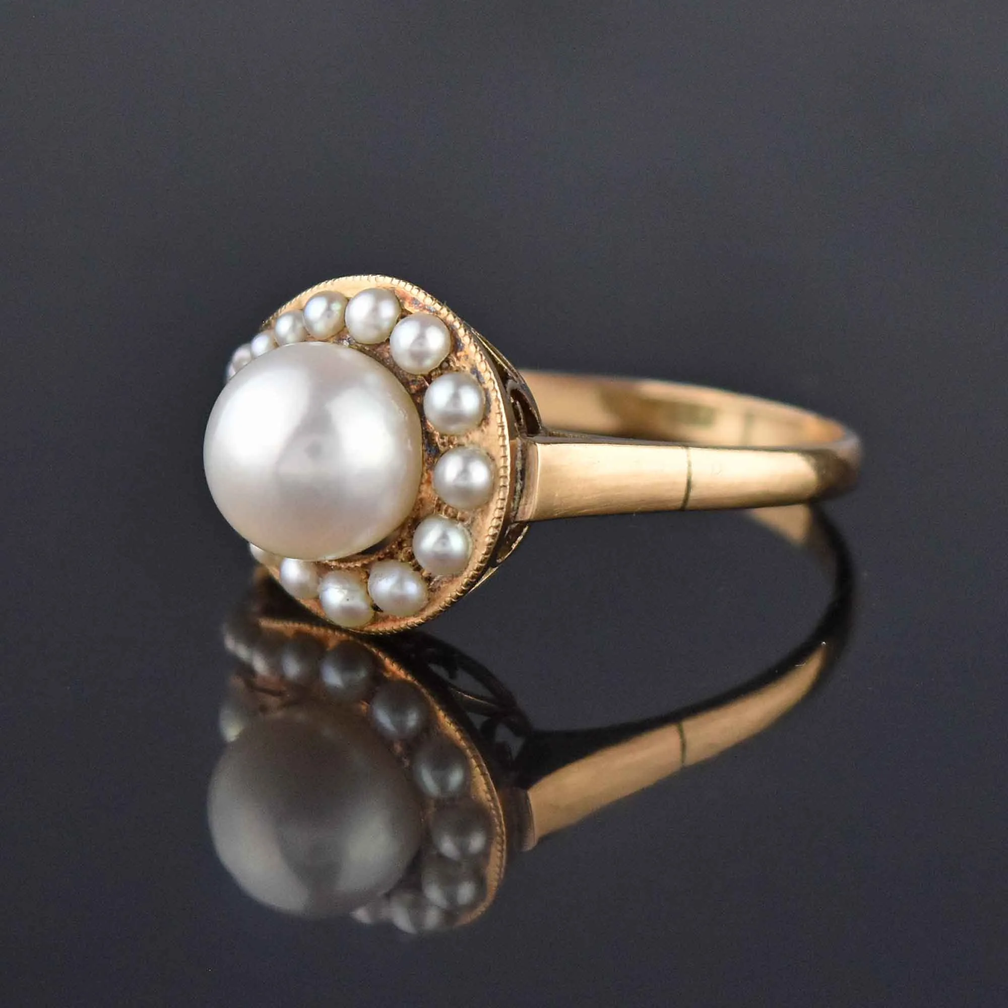 Vintage Retro 14K Gold Pearl Buckle Ring, Sz 9