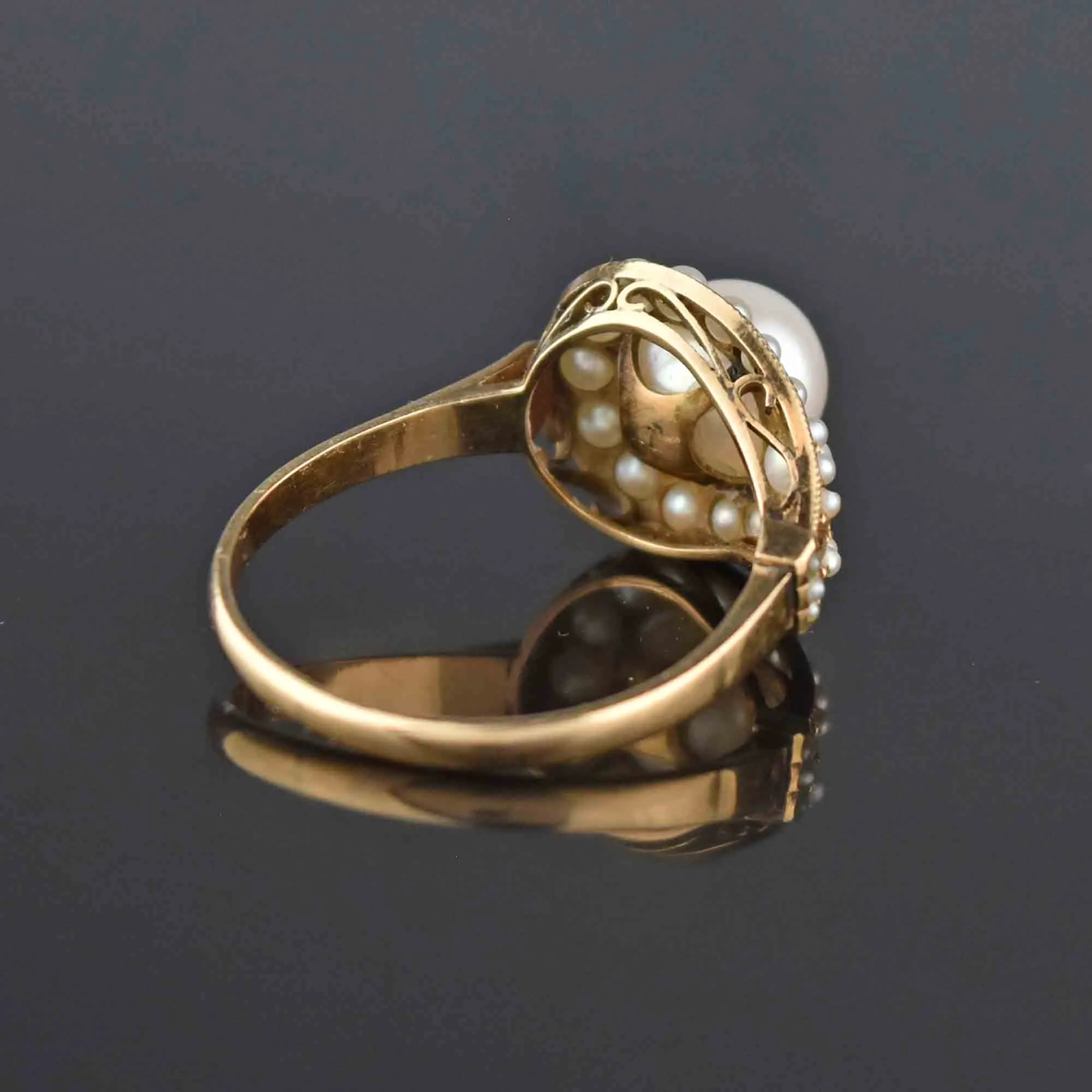 Vintage Retro 14K Gold Pearl Buckle Ring, Sz 9