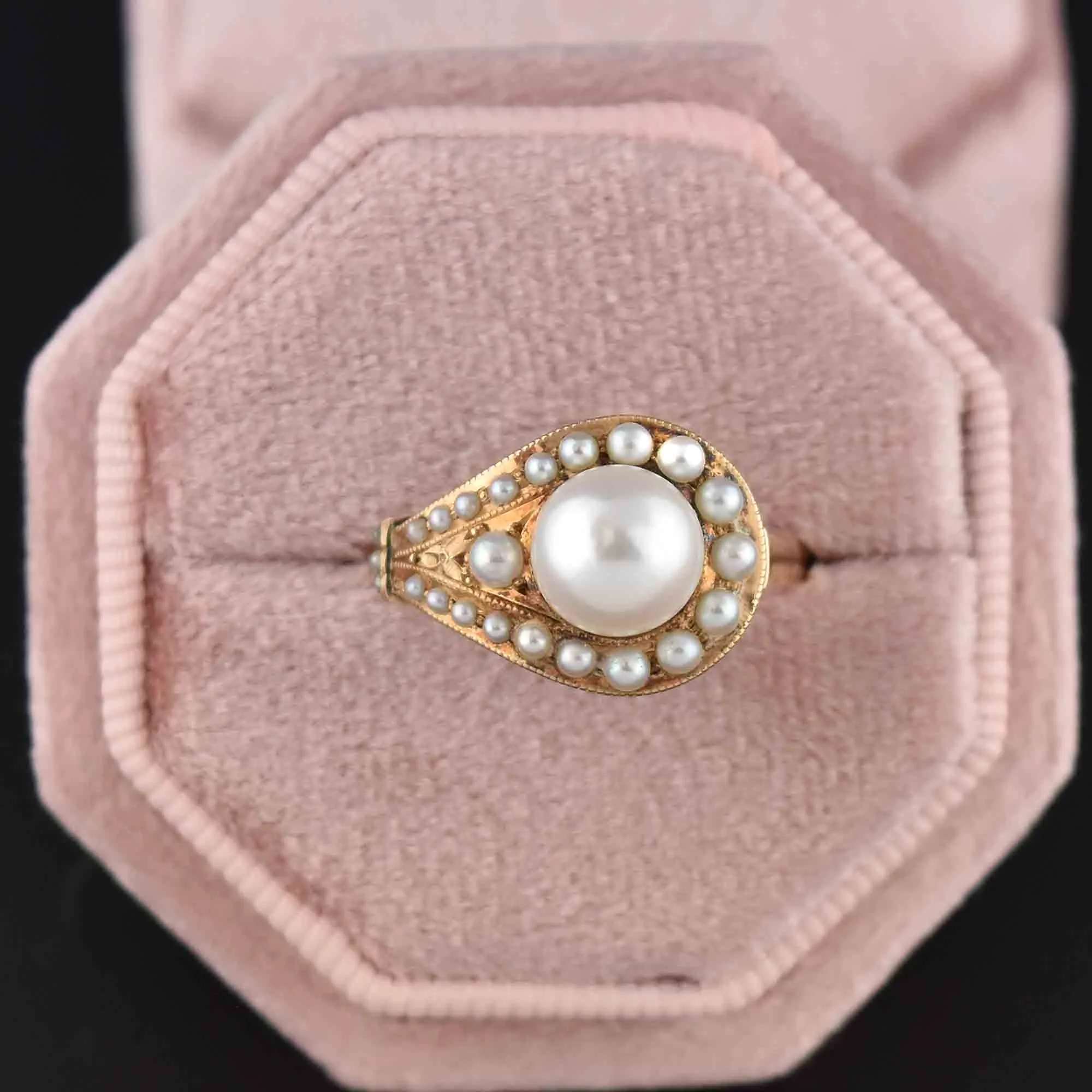 Vintage Retro 14K Gold Pearl Buckle Ring, Sz 9