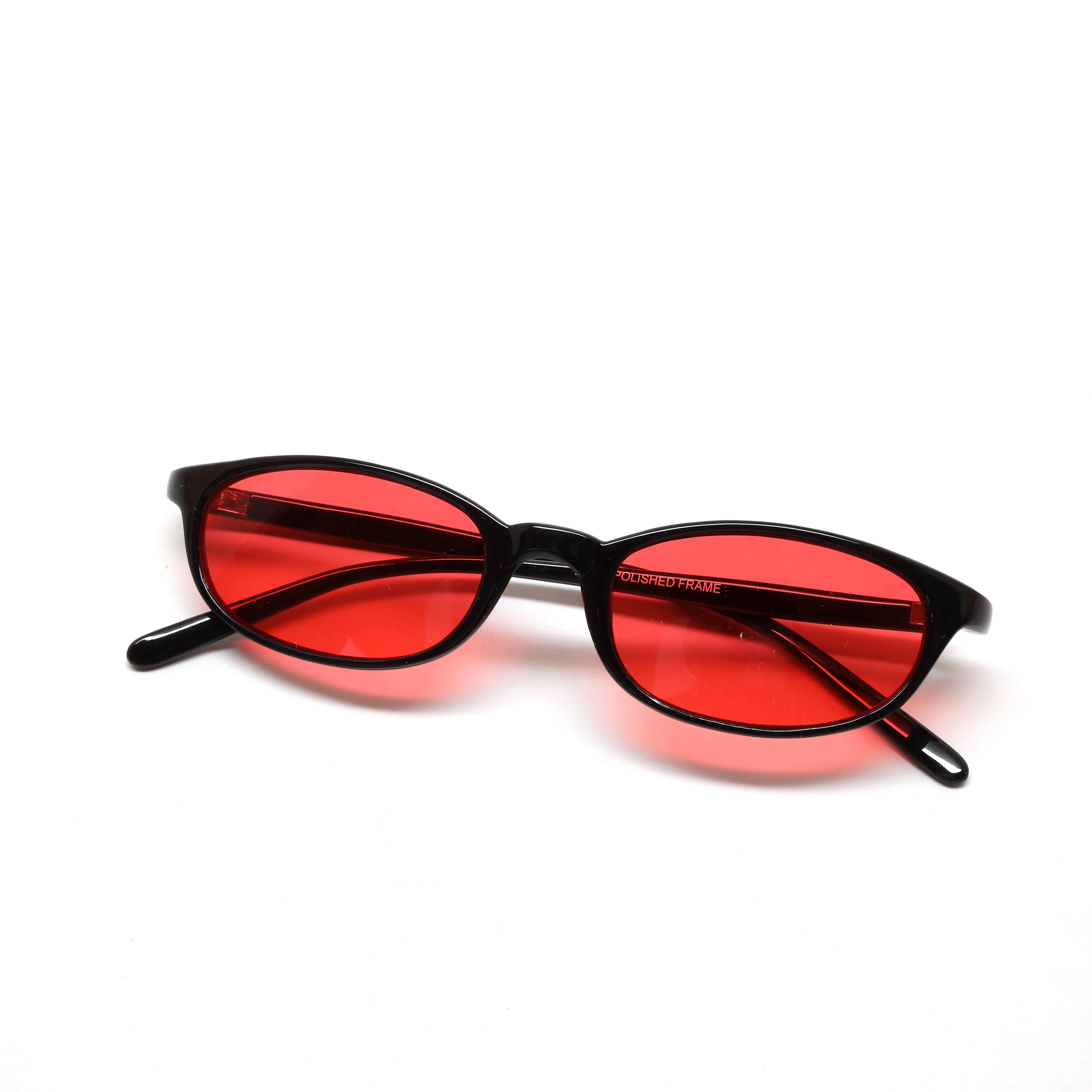 Vintage Small Size Y2k Roxbury Thin Oval Frame Sunglasses - Red