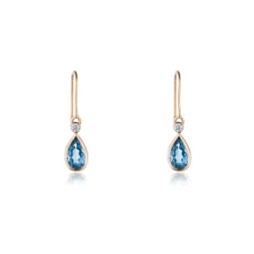 Zoya Blue Topaz Oval Small Drop with Diamonds, 14K Gold