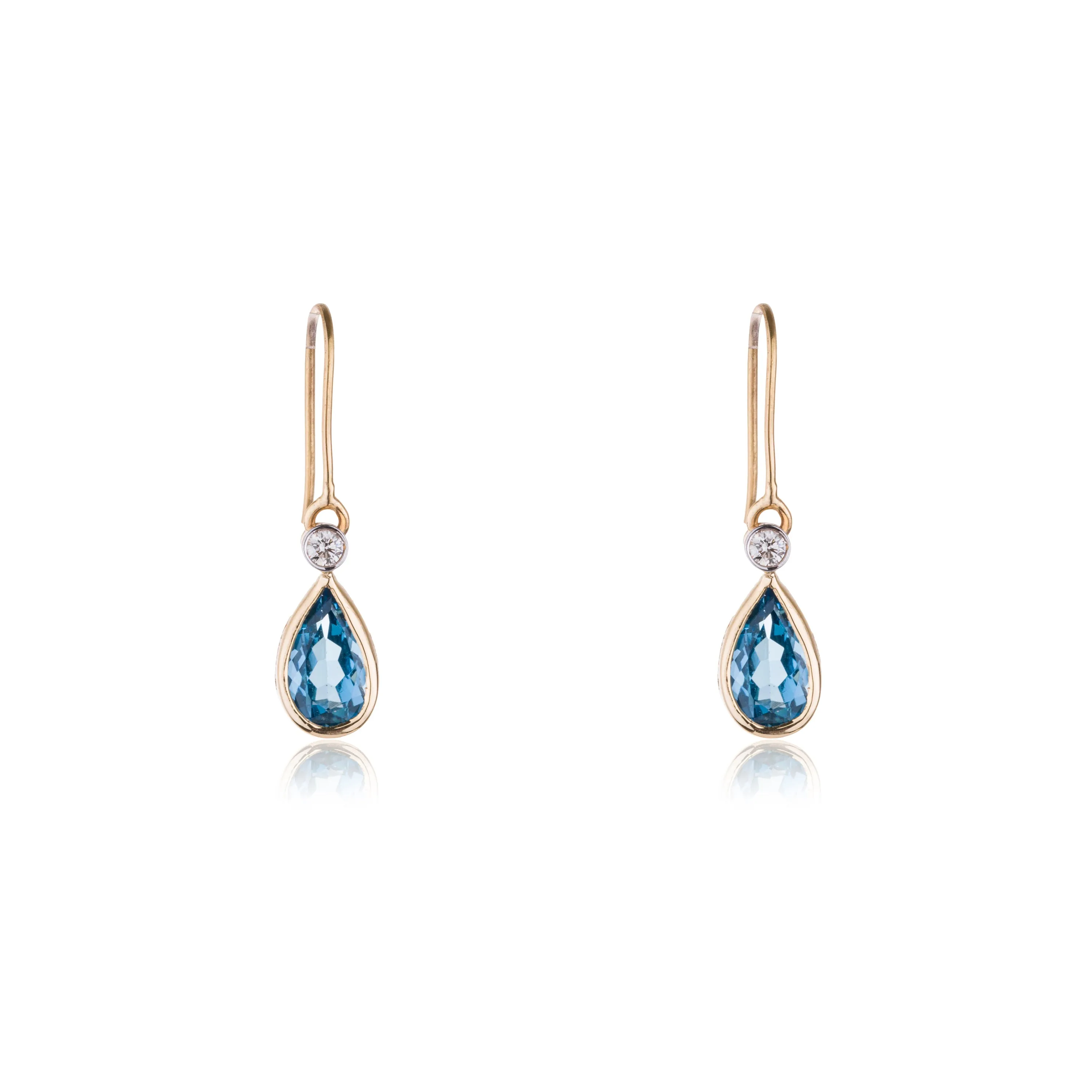 Zoya Blue Topaz Oval Small Drop with Diamonds, 14K Gold